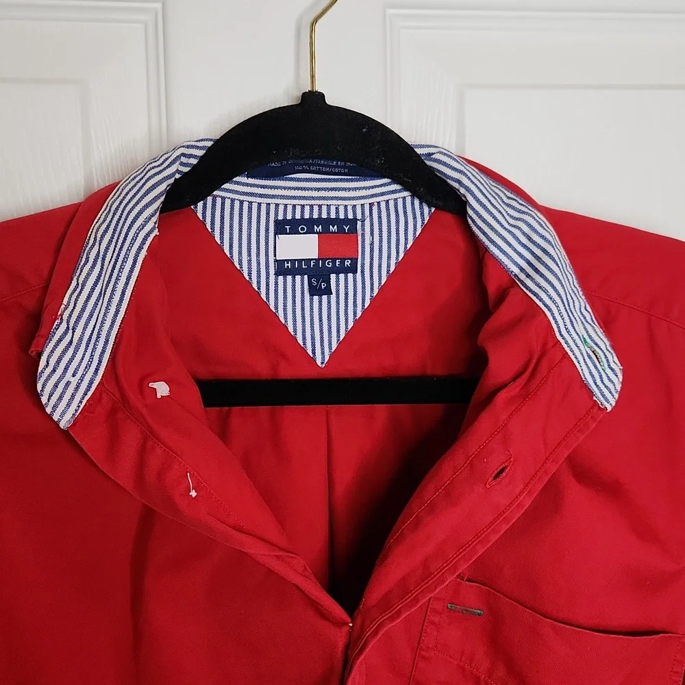 Vintage Men's Tommy Hilfiger red cotton button down shirt 100% cotton small